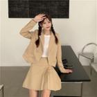 Cropped Double-breasted Blazer / Pleated Mini A-line Skirt