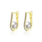 Elegant And Fashion Plated Gold Pearl Earrings With Cubic Zircon Golden - One Size