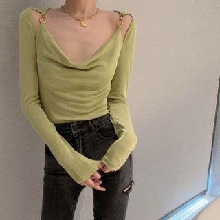 Metal Chain Swing Collar Long-sleeve Shirt