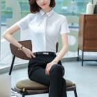 Short-sleeve Hidden Placket Shirt / Dress Pants / Skirt / Set