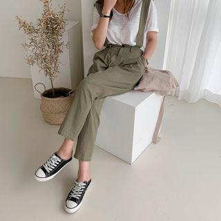 Hemp Blend Pants With Suspender Khaki - One Size