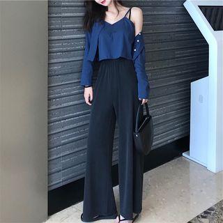 Buttoned Jacket With Cami Top / Wide Leg Pants