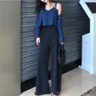 Buttoned Jacket With Cami Top / Wide Leg Pants
