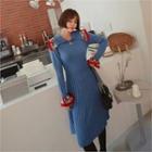 Contrast-trim A-line Knit Dress Blue - One Size