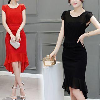 Pleated Panel Dip-back Sheath Dress