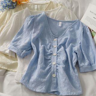 Puff-sleeve Ruched Crop Shirt
