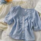 Puff-sleeve Ruched Crop Shirt