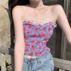 Floral Print Lace Trim Tube Top Floral - One Size