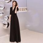 Elbow-sleeve A-line Cocktail Dress / Evening Gown / Necklace / Set