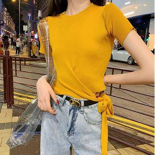 Tie-side Short-sleeve Cropped Knit Top