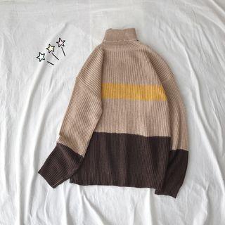 Turtleneck Ripped Striped Sweater