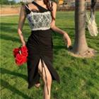 Asymmetrical Sleeveless Sheath Dress / Lace Camisole Top