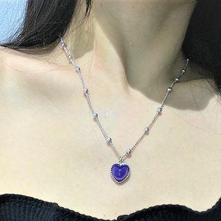 Heart Pendant Stainless Steel Necklace 1 Pc - Silver & Blue - One Size