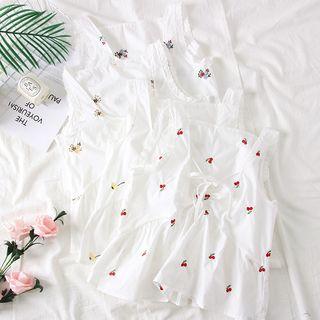 Lace-trim Embroidered Drawstring Top