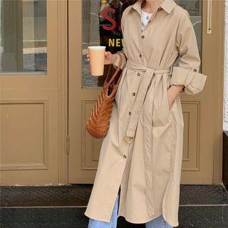 Long Tie-waist Button Jacket