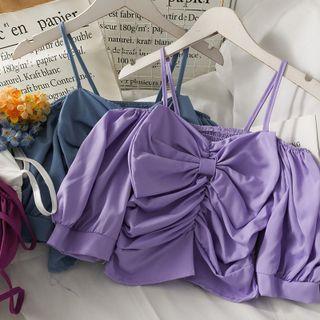 Ribbon-accent Ruched Crop Top In 5 Colors