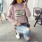 Letter Embroidered Mock Neck Sweater