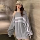 Cold Shoulder Striped Panel Sweatshirt