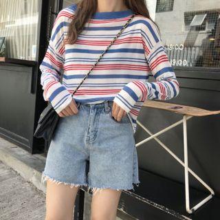 Long-sleeve Striped T-shirt As Shown In Figure - One Size