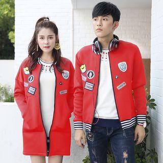Couple Matching Applique Fleece-lined Baseball Jacket