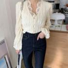 Frilled Lace-trim Cropped Blouse Ivory - One Size