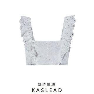 Sleeveless Square-neck Eyelet Crop Top