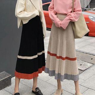Color Block Midi A-line Knit Skirt