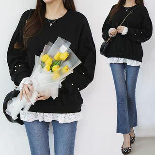 Lace-trim Faux-pearl Sweatshirt