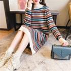Mock-turtleneck Striped Midi Sweater Dress