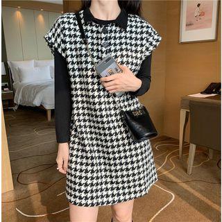 Set: Cap Sleeve Houndstooth Dress + Long Sleeve Top