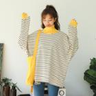 Striped Turtleneck Long-sleeve Oversize T-shirt As Shown In Figure - One Size