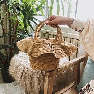 Ruffled Straw Tote Bag
