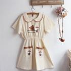 Short-sleeve Bear Embroidered Mini Dress
