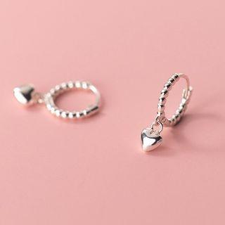 Rhinestone Heart Drop Earring 1 Pc - Silver - One Size