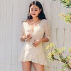 Set: Elbow-sleeve Cover-up + Spaghetti Strap Swim Dress
