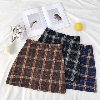 Plaid Acrylic High-waist A-line Skirt