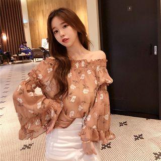 Off Shoulder Floral Print Top As Shown In Figure - One Size