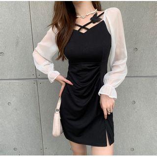 Long-sleeve Butterfly Detail Mini Sheath Dress