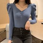 Puff-sleeve Square-neck Sweater