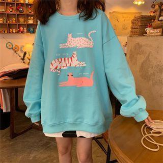 Cat Print Sweatshirt Blue - One Size