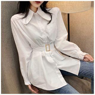 Square Buckled Belt Waist Shirt White - One Size