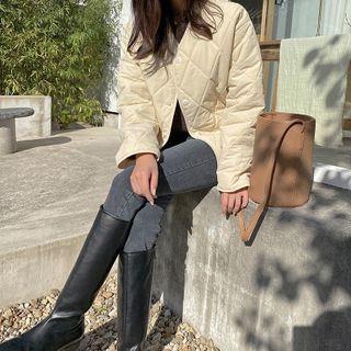 Drawstring-waist Quilted Padded Jacket