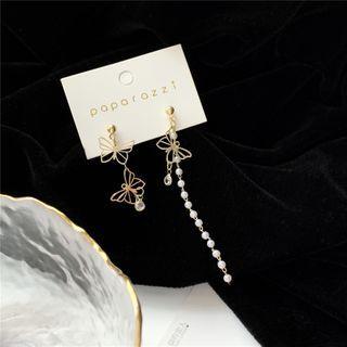 Asymmetrical Butterfly Faux Pearl Drop Earring