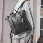 Faux Leather Croc Grain Panel Backpack Black - One Size