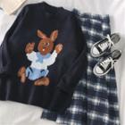 Print Loose-fit Sweater / Plaid Midi Skirt
