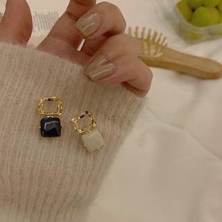 Square Stud Earring 1 Pair - Asymmetric - Gold & Black & White - One Size