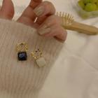 Square Stud Earring 1 Pair - Asymmetric - Gold & Black & White - One Size