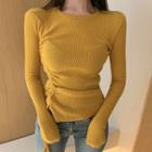 Long-sleeve Drawstring Knit Top Yellow - One Size