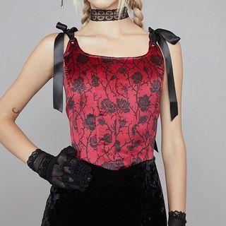 Ribbon-strap Floral Print Camisole Top
