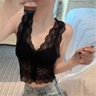 Sleeveless Lace Cropped Top Black - One Size